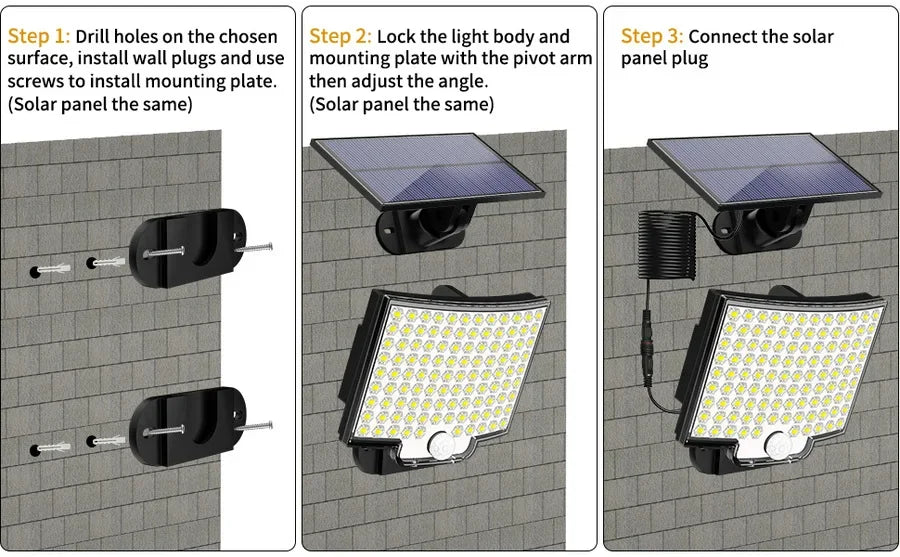 Solar Powered LED Wall Lights Split Type Garage Courtyard Lighting Super Bright Waterproof Human Body Sensing Street Lights