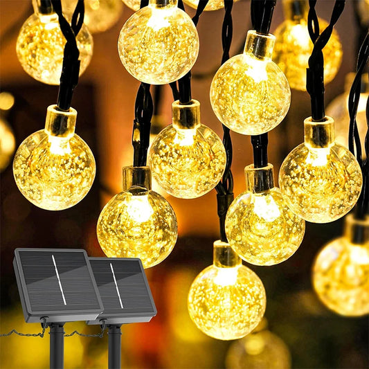 Solar String Lights Outdoor Crystal Fairy Light Chritmas Garland 8 Modes Waterproof Patio Light for Garden Party Decor