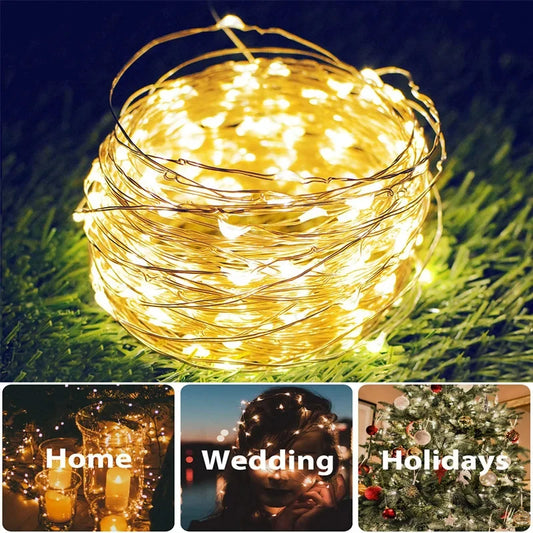 Solar String Fairy Light Ultra Long Outdoor Festoon LED Copper Waterproof Christmas Garland Decoration Garden Solar Lamp Decor