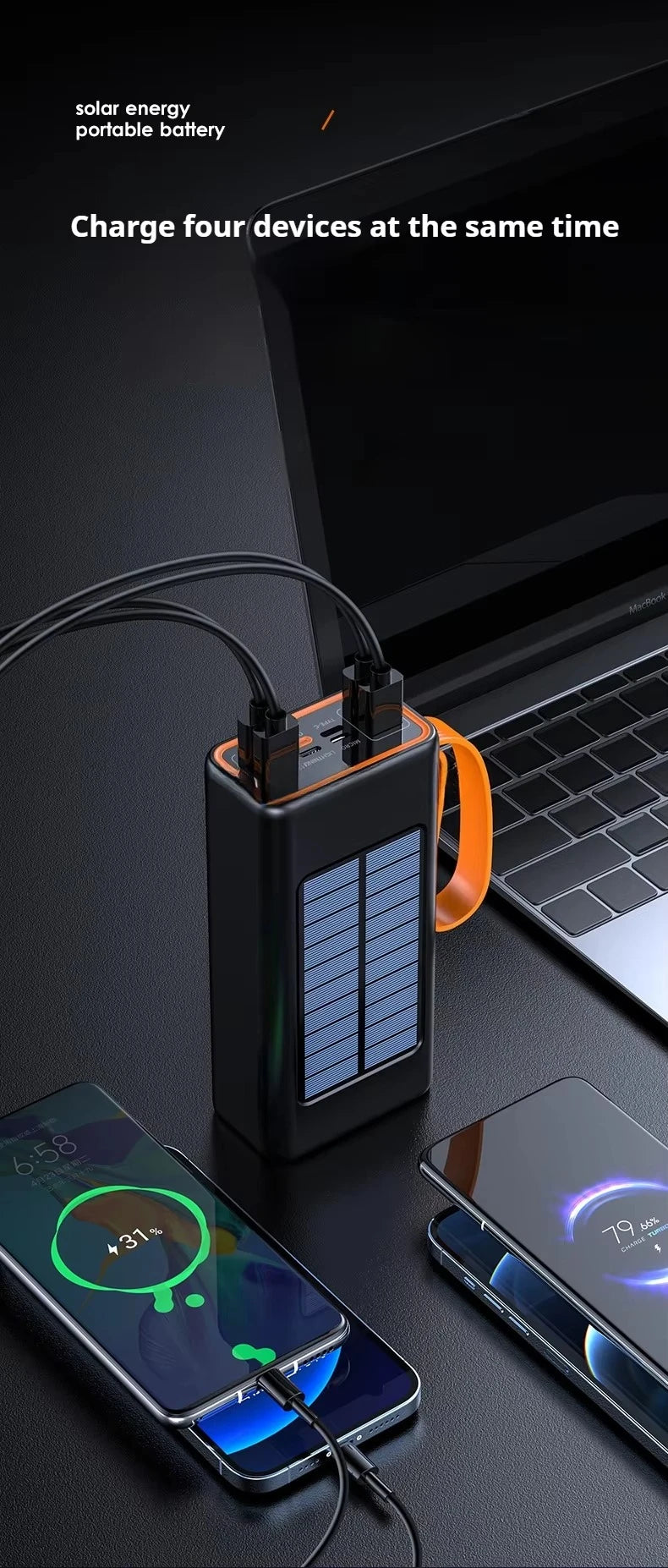 90000mAh Large Capacity Portable Power Bank with Solar or Camping Light Function Fast Charging External Backup Battery
