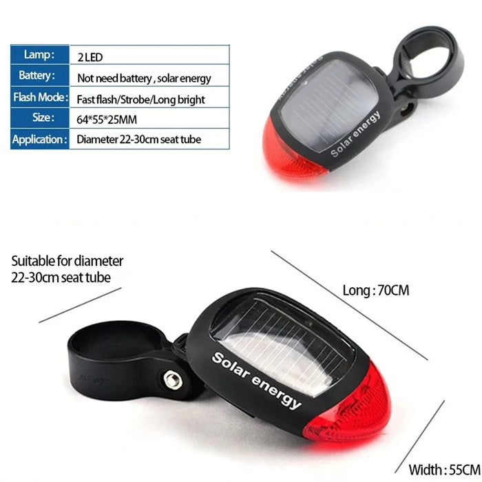 Solar Bicycle Tail Light Cycling Safety Solar Power Energy Bike Rear Lamp Night Riding Safety Warning Taillight MTB Accessories