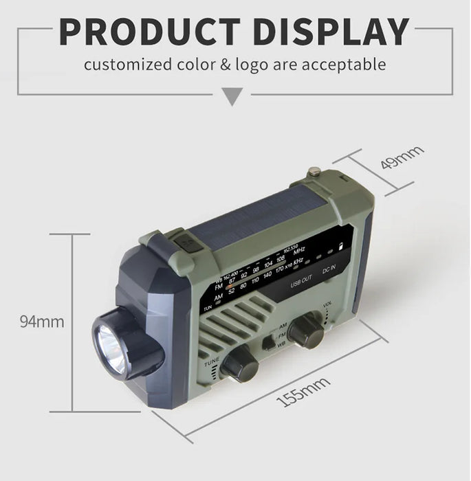 Emergency Solar Radio with Handle, Portable 3-Mode Flashlight SOS Siren Cell Phone Charger Camping Survival Gear and Supplies