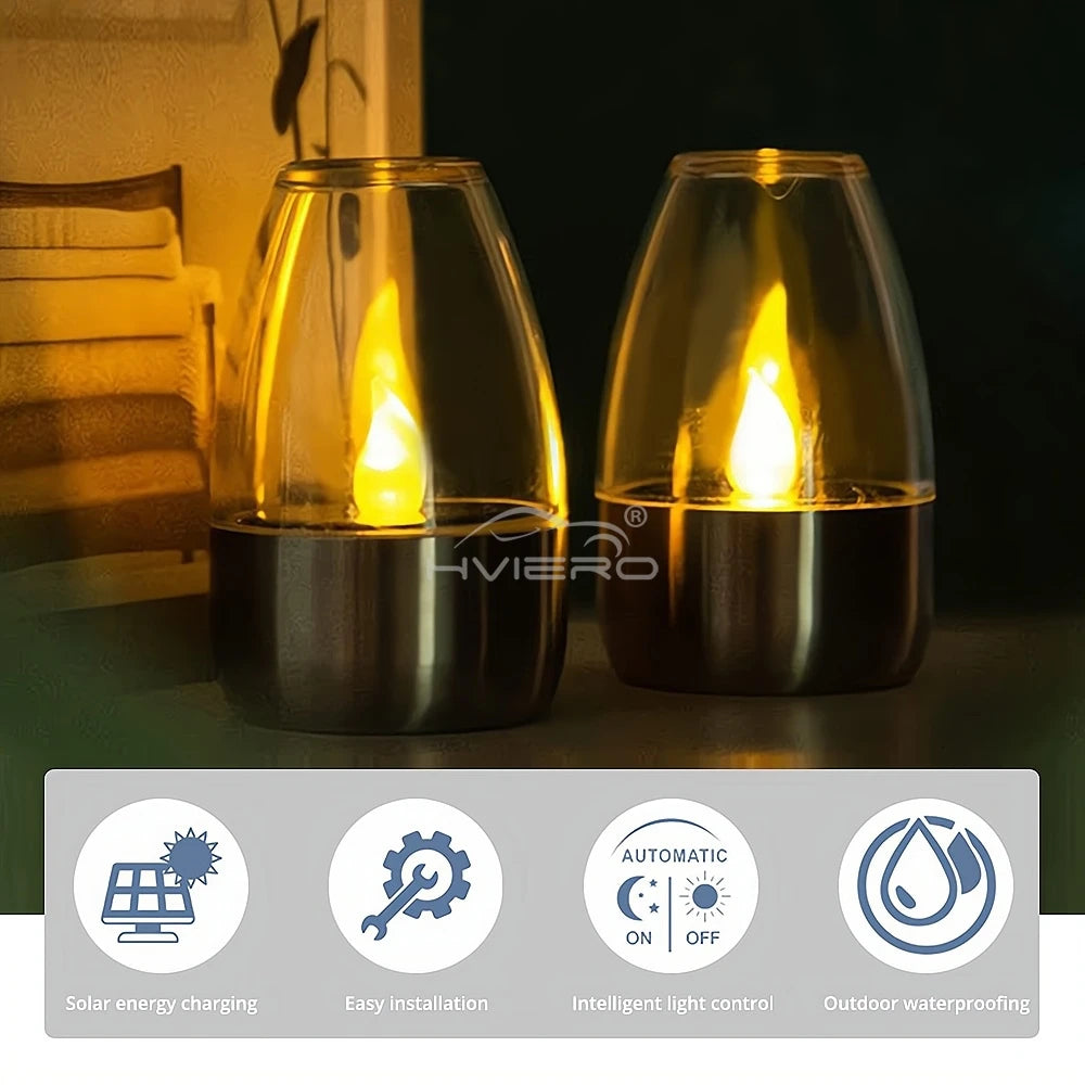 Solar LED Lights Stainless Steel Candle Outdoor Courtyard Lamp Decorative Atmosphere Halloween Candlelight Dinner Night lights