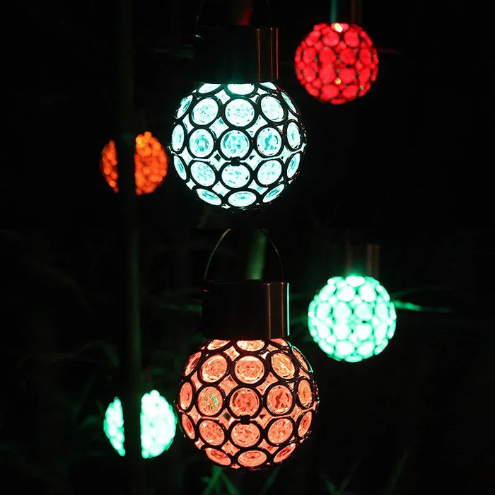 Outdoor Solar LED Hanging Lantern, Waterproof Hollow-Out Ball Lamp for Garden, Yard, and Patio Decoration