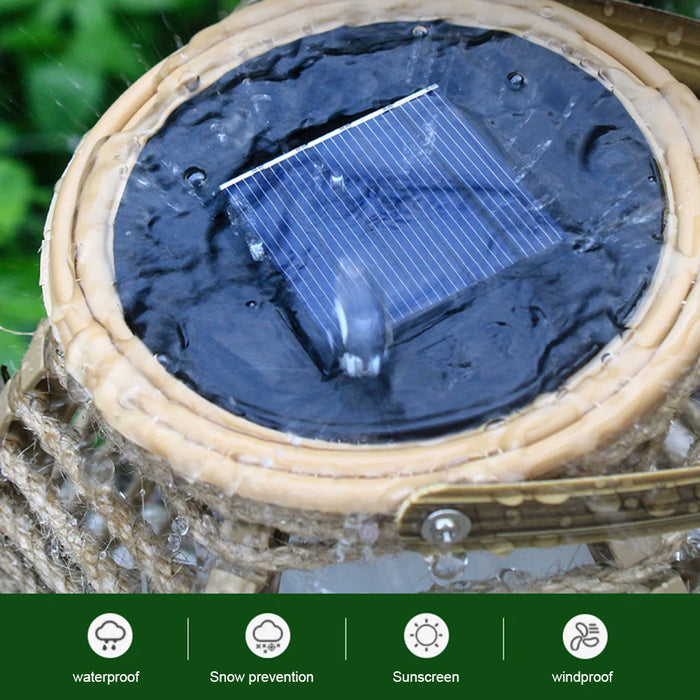 Solar Imitation Rattan Lantern Outdoor Solar Light Hanging Decorative Candle Lights Solar Powered Bamboo Lamp Garden Decoration