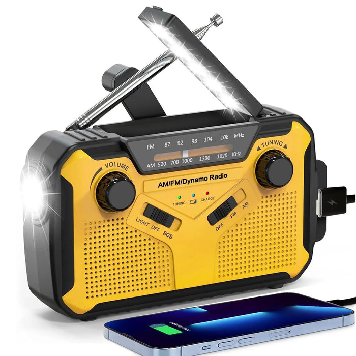 Emergency Solar Hand Crank Radio, AM/FM Portable with 2500mAh Power Bank & LED Light for Outdoor