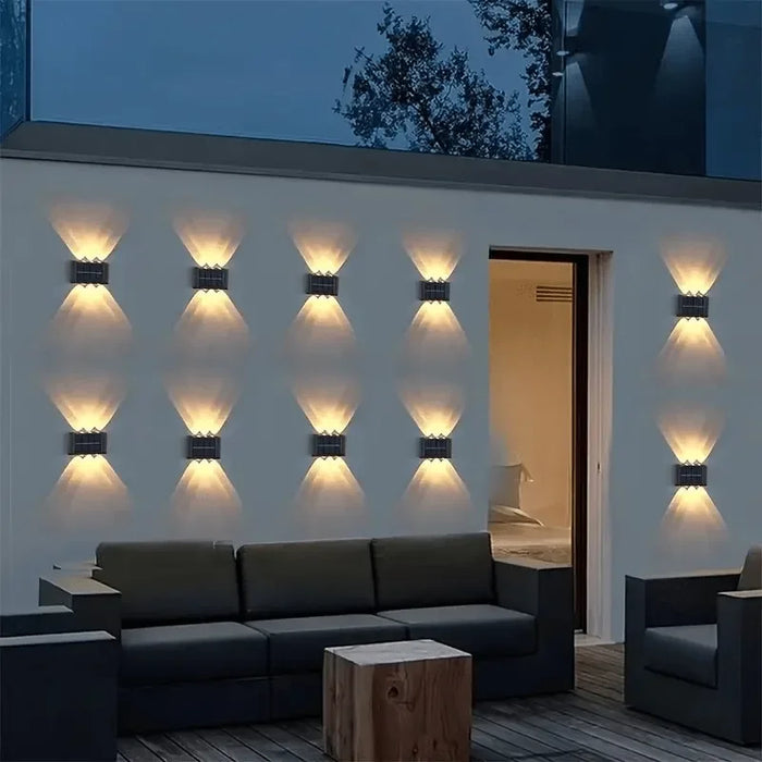 2PCS Solar Fence Lights Outdoor - 6/4 LED Dual-Sided Wall Lighting, Waterproof IP65 for Garden/Pathway Decor, Auto Dusk-to-Dawn