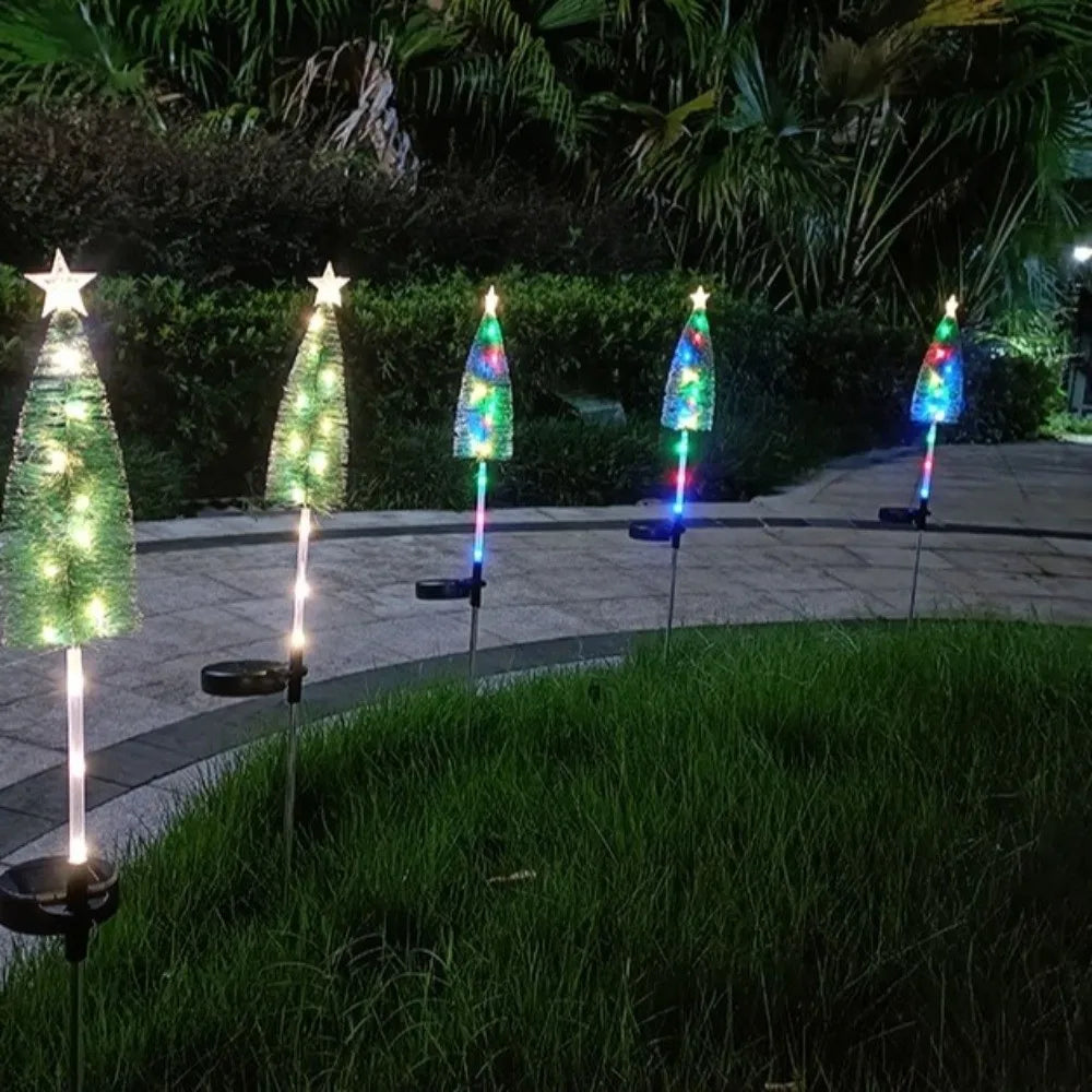 Decorative Solar Christmas Tree Lights Stars Design Weatherproof Landscape Lights Energy Saving Warm White/ Colorful Lawn Lights