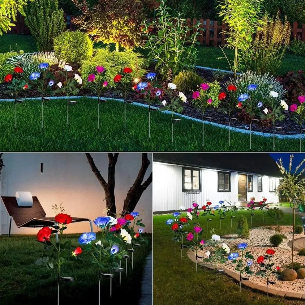 Solar Garden Lights LED Solar Flowers Rose Lawn Lamp  Outdoor Waterproof Outside Light for Patio Yard Garden Wedding Xmas Decor