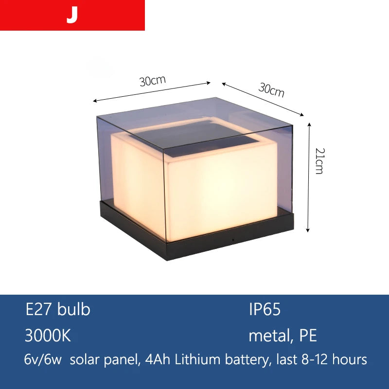 Outdoor Pillar Light Solar Powered Energy Saving IP65 Post Cap Lamp Auto Dusk-to-Dawn Sensor for Garden Villa Gate Pathway Fence