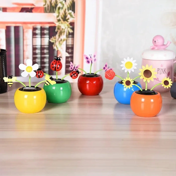 Solar Toys Cute Flower Butterfly Bee Swinging Doll Solar Car Ornament Creative Cartoon Flower Solar Desktop Ornament Decoration