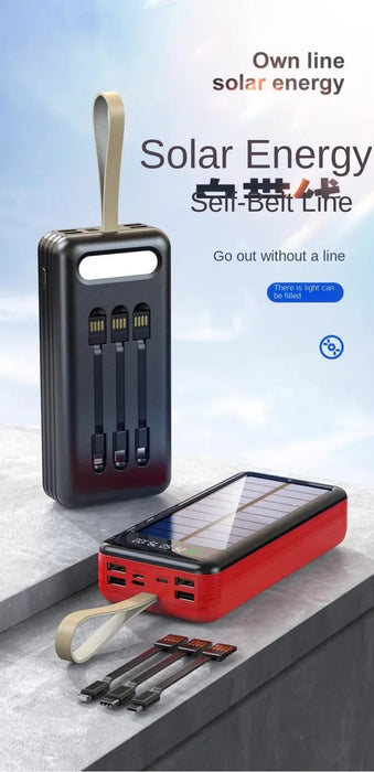 Solar power bank large capacity 100000 mAh fast charging with its own line mobile power supply 80,000 outdoor riding