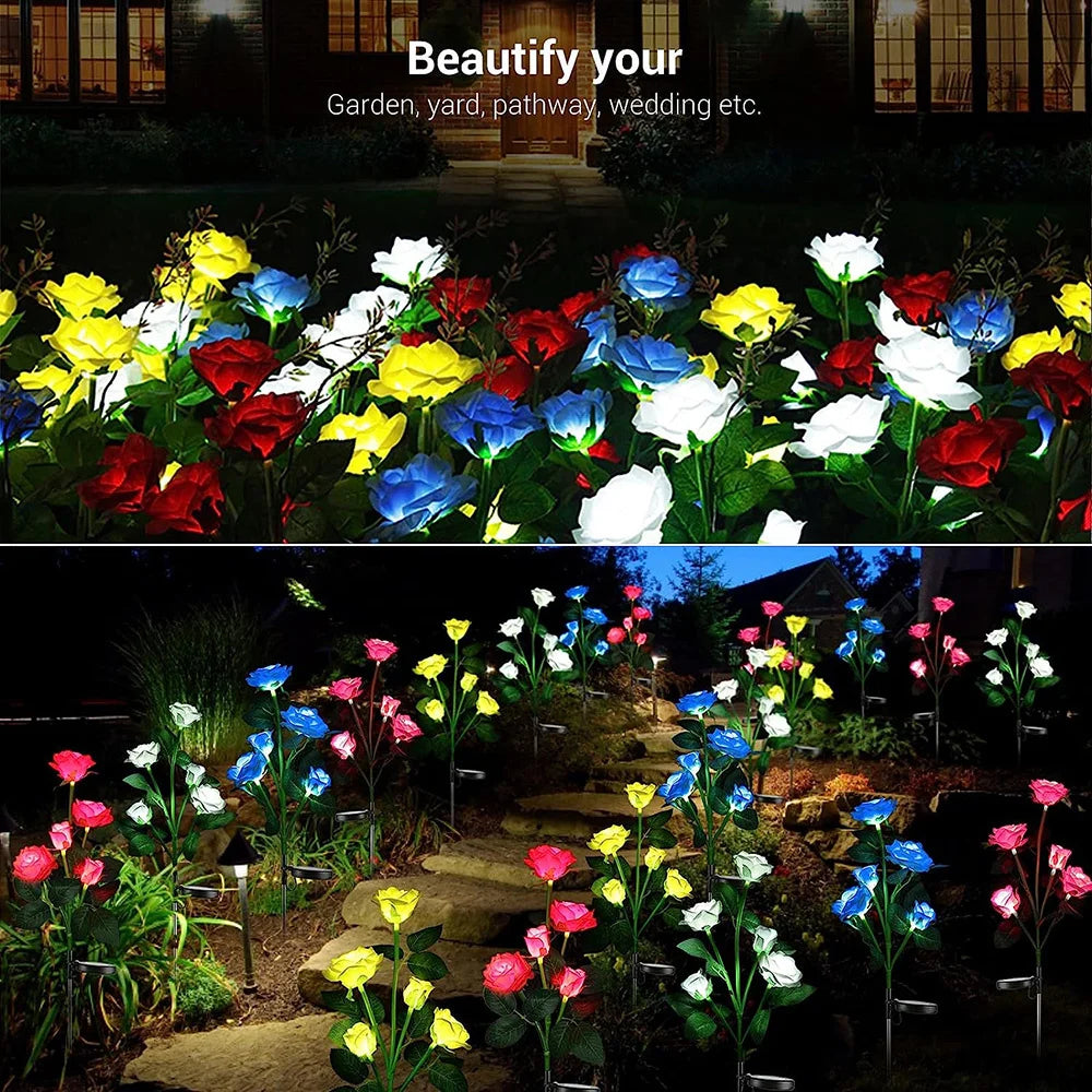 Solar Garden Lights Solar Flowers Rose Light Solar Powered Lights Outdoor Waterproof LED Outside Light for Patio Yard Decor