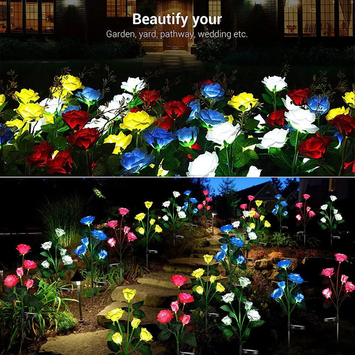 Solar Garden Lights Solar Flowers Rose Light Solar Powered Lights Outdoor Waterproof LED Outside Light for Patio Yard Decor