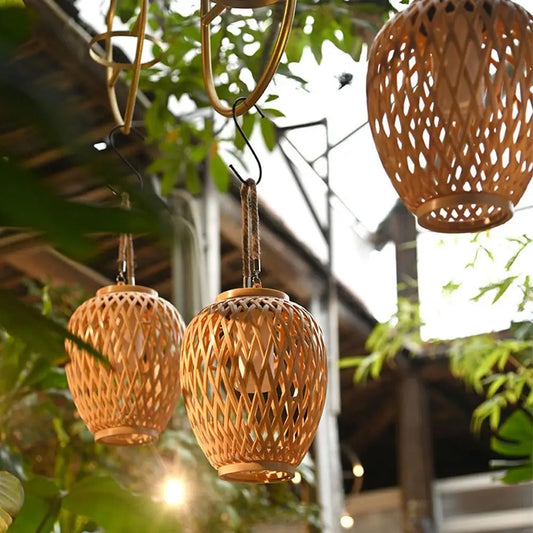 Solar Bamboo Weaving Lantern 600 mAh Waterproof Chinese Lantern Lights LED Garden Decorative Light Warm Light