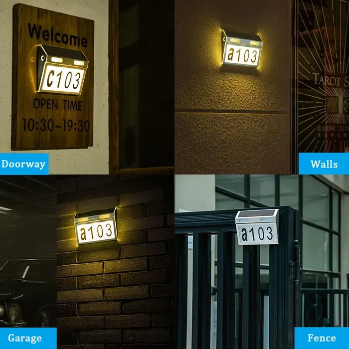 Solar House Number Lights Outdoor Waterproof LED Address Sign Lamp Wireless Sunpower Garden Door Decorative Plaque Wall Light