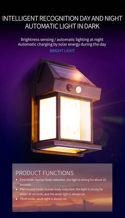 Solar Wall Lights Outdoor Tungsten Waterproof Wireless Motion Sensor Security Lamps Dusk to Dawn Lighting for Garden 1PCS NEW