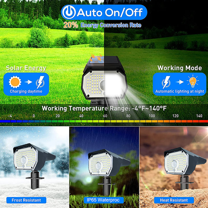 Solar Spot Lights Outdoor, 76 LED 3 Modes Solar Landscape Spotlights Waterproof Wall Lights for Walkway Yard Garden Driveway