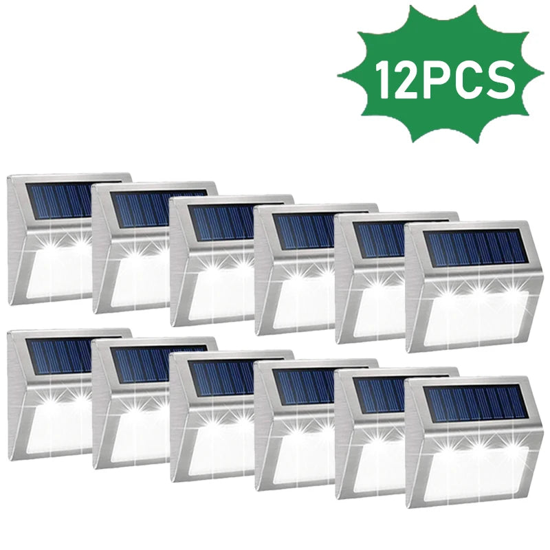 Solar Powered Deck Lights Waterproof Light Stainless Steel Security Wall Lamps for Step Walkway Patio Garden Pathway