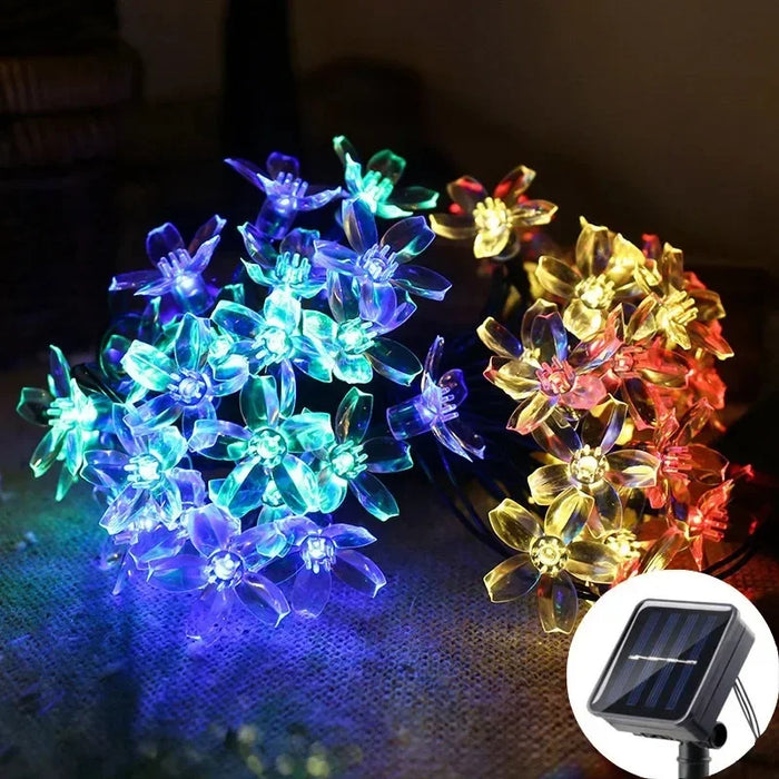 Solar Fairy String Light Sakura Garlands 5/7/12/22M Peach Flower CherryLED Lamp For Wedding Party Garden Christmas Outdoor Decor