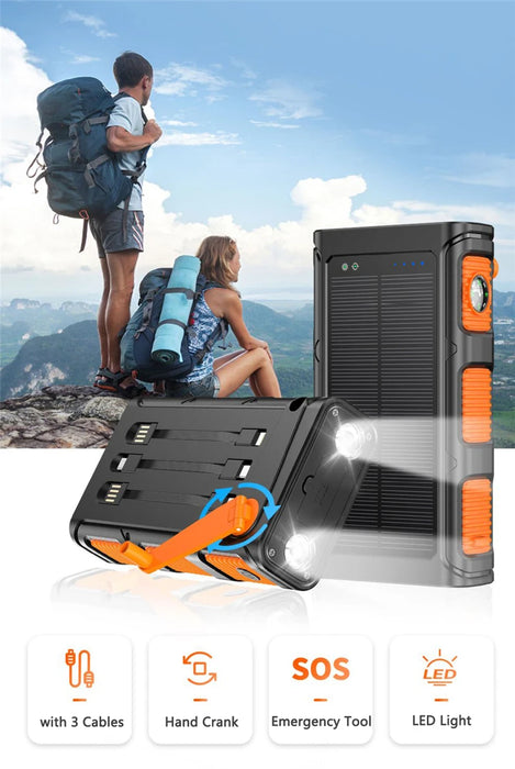 30000mAh Hand Crank Solar Power Bank PD 20W External Battery Fast Charging Powerbank for iPhone 14 Xiaomi Portable Solar Charger