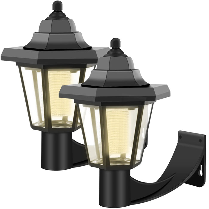 2Pcs Solar Wall Light Outdoor Solar Hexagonal Light IP44 Waterproof Solar Fence Light Auto On/Off Retro LED Wall Lamp for Garden