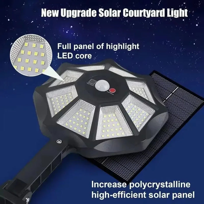 Outdoor Solar Flood Light 168LED Motion Sensor IP65 Waterproof Octagonal Design Dusk to Dawn 360° Adjustable Parking Lot Lights