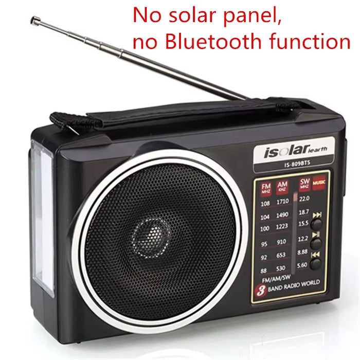 Portable FM/AM/SW Radio Solar Charging Multi Band Emergency Radios Receiver Bluetooth Speaker with Flashlight TF USB for Walk