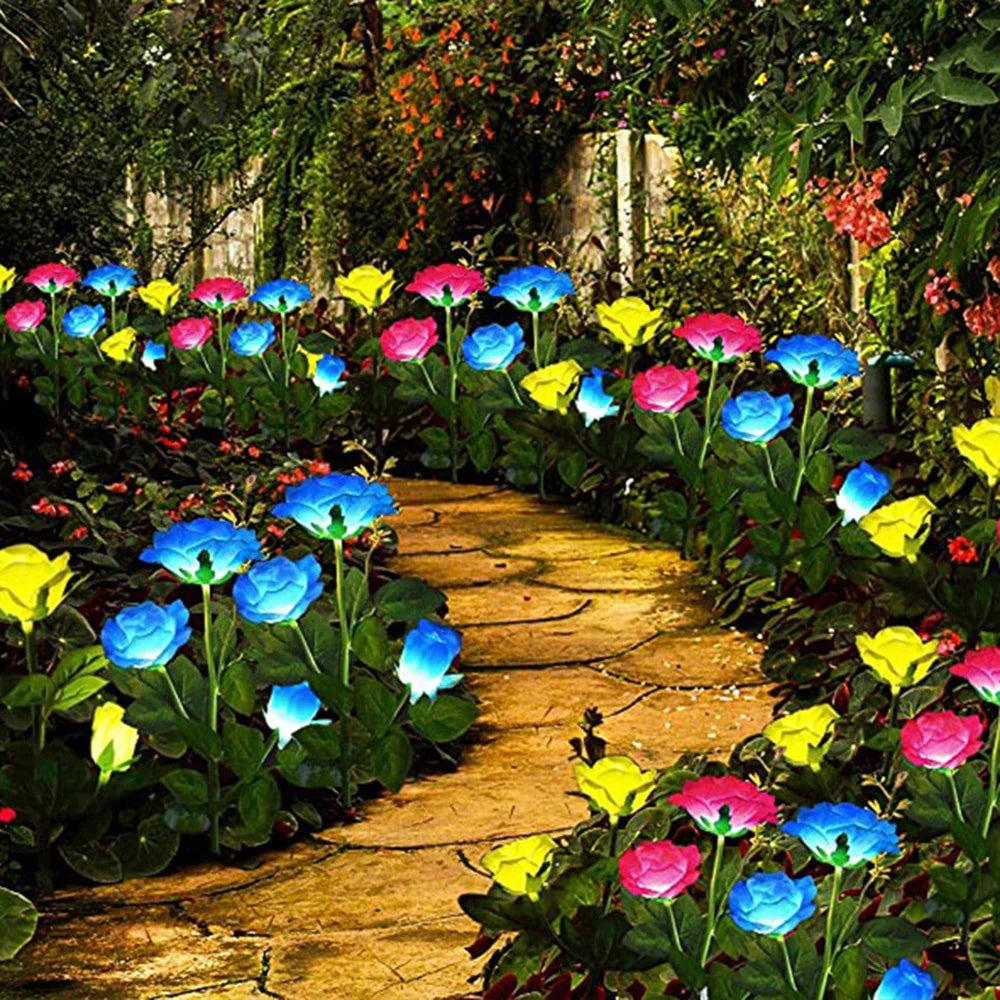 Solar Garden Lights Solar Flowers Rose Light Solar Powered Lights Outdoor Waterproof LED Outside Light for Patio Yard Decor