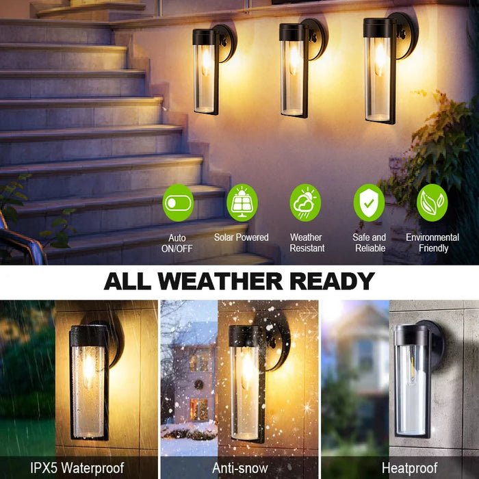 LED Solar Wall Mount Light Outdoor Solar Powered Auto On/Off Waterproof Garden Decoration Yard Post Porch Fence Lawn Lights