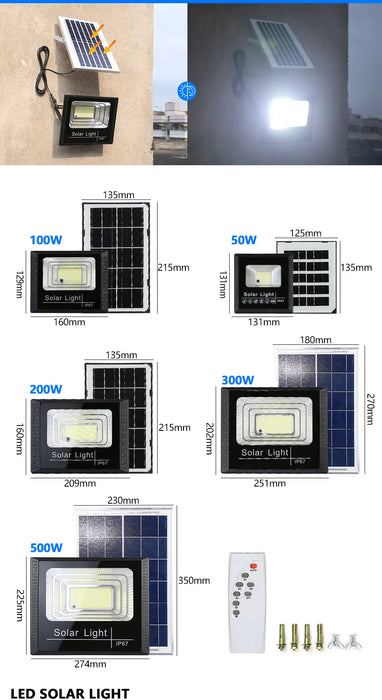 LED Solar Light Flood Lights Outdoor Solar Reflector Spotlights 50w 100w 200w 300w 500w With Remote Control For Garden Street