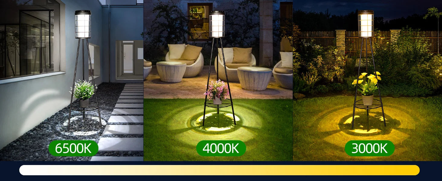Outdoor Patio Decor Solar Floor Lamp with Plant Stand Waterproof Flower Shelf Solar Lights for Porch Garden Deck Yard