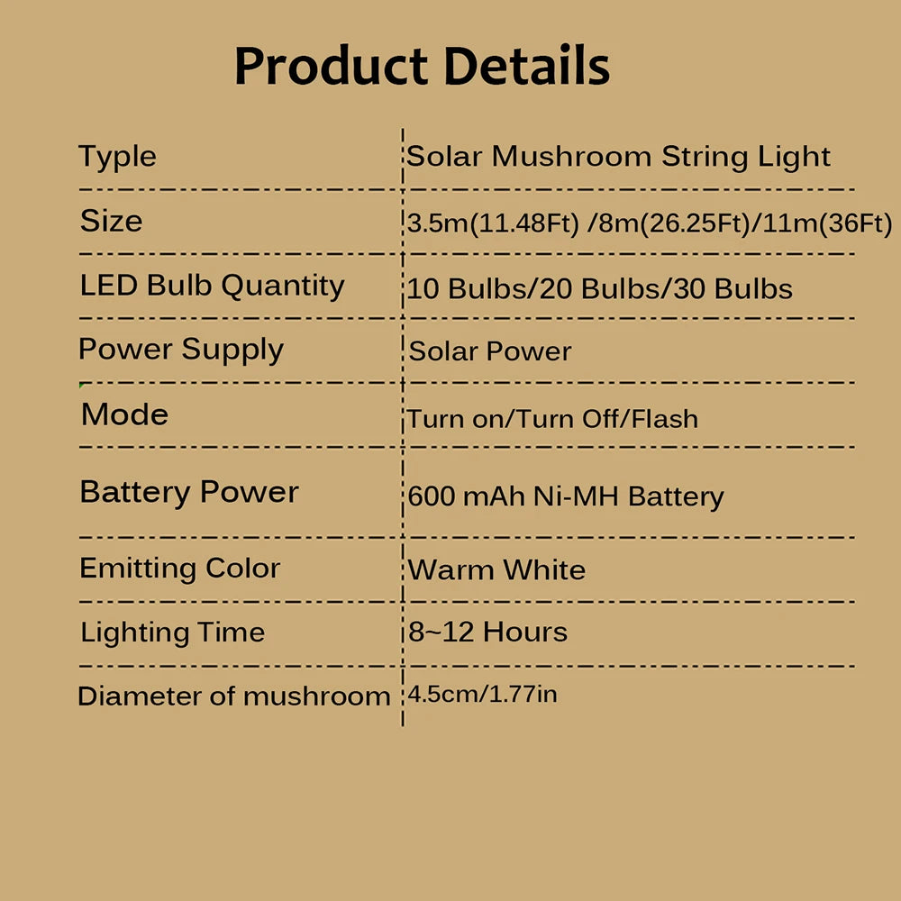 Solar Lights String Mushroom Lawn Fairy Lights LED Solar Lamps Outdoor For Garden Patio Terrace Path Landscape Decoration Lamps