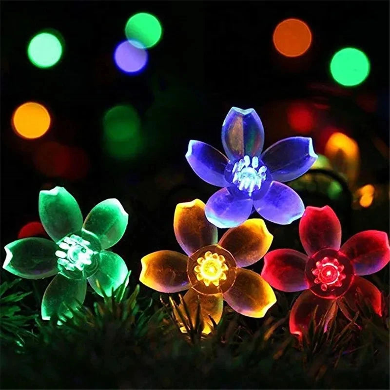 5M/7M/12M LED Solar Lights Outdoor Floral String Flower Fairy Lights Garlands For Christmas Party Outdoor Decoration Waterproof