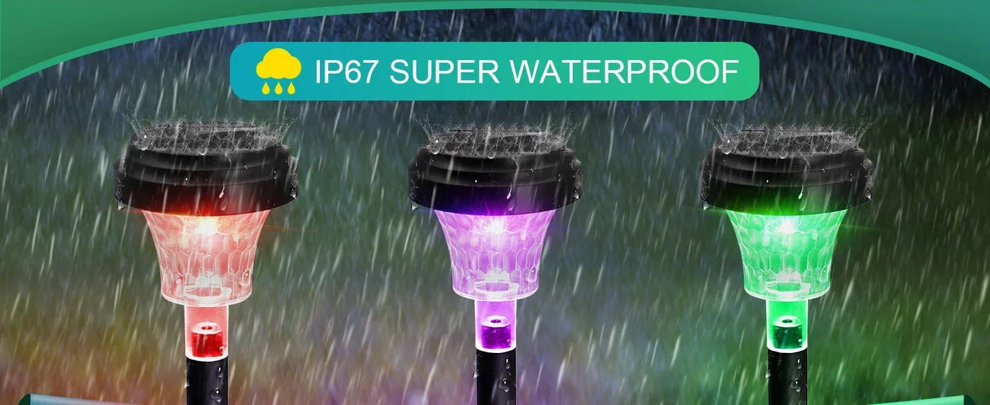 Solar LED Pathway Lights, IP67 Waterproof Outdoor Solar Lighting with RGB/Warm White Color Change for Garden Paths