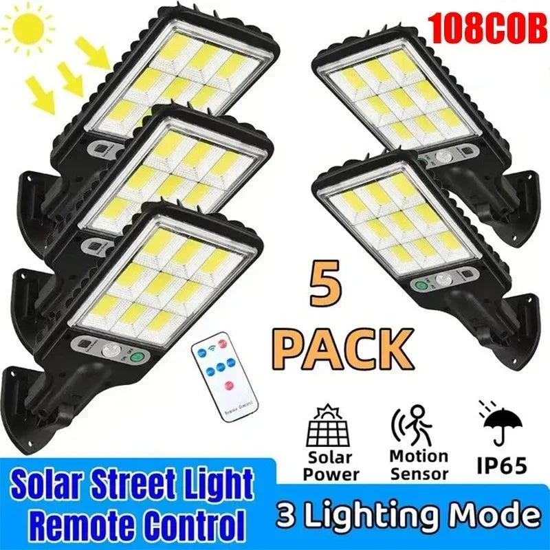 Solar Street Lights Outdoor 108COB LED Solar Wall Lamp With 3 Lighting Mode Motion Sensor Security for Garden Patio Path Yard