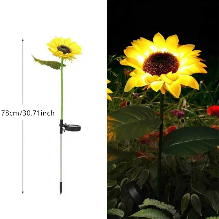 Solar Sunflower Lights 3 Head Outdoor Artificial Flower Decorative Lights Garden IP65 for Lawn Pathway Roof Christmas Decoration