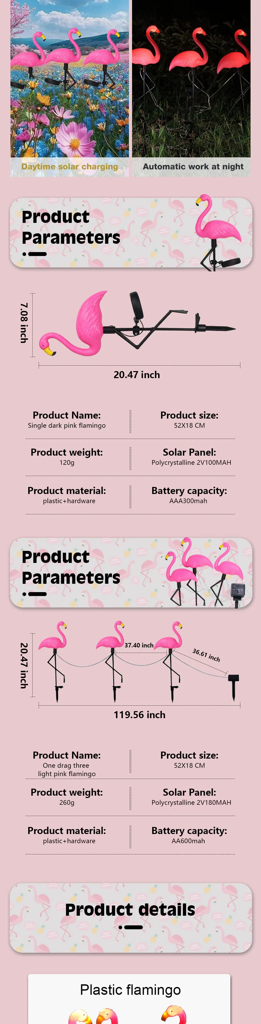 Solar Flamingo Light Outdoor Courtyard Decoration Garden Decor Stake Lights Waterproof LED Patio Walkway Light Lawn Lamp