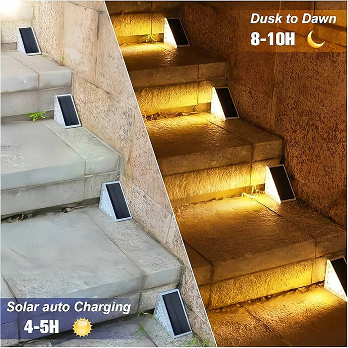 Outdoor Solar Step Lights Warm White IP67 Waterproof Auto on Decoration Deck Light for Stair Patio Yard Driveway Porch