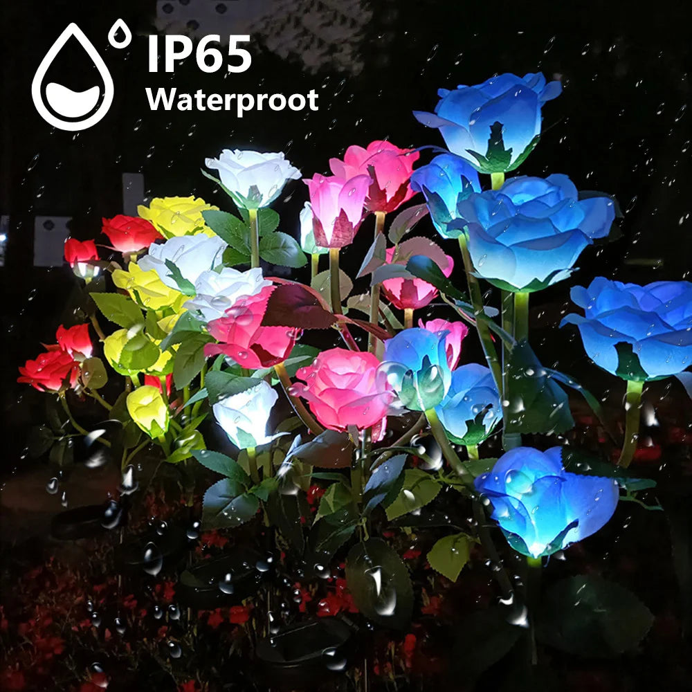 Solar Garden Lights Solar Flowers Rose Light Solar Powered Lights Outdoor Waterproof LED Outside Light for Patio Yard Decor