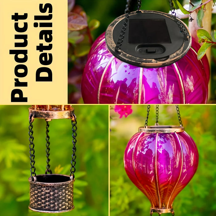 Solar Gradient Heat Balloon Hanging Light Waterproof Outdoor Garden Decor Flickering Flame Solar Lights for Lawn Porch Tree Yard