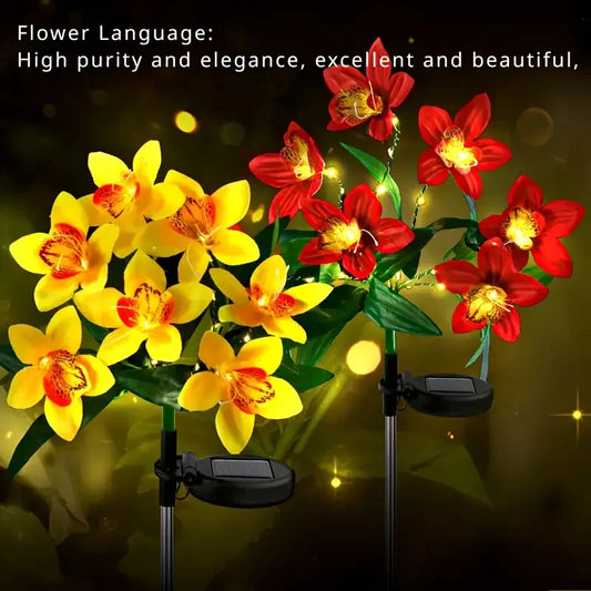 Flower Solar Lights Outdoor Garden, LED Solar Flower Lights with 7 Orchid Flower Solar Stake Lights for Courtyard Pathway lights