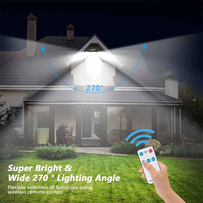 Solar Lights Outdoor Waterproof, 288 LED Solar Flood Lights with Motion Sensor, 4 Heads Security Light with Remote for Yard