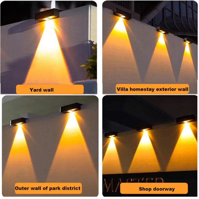 Solar Powered Fence Lights Outdoor Waterproof LED Spot Lens Solar Lamp for Outside Deck Yard Rail Designed for Wall Lighting