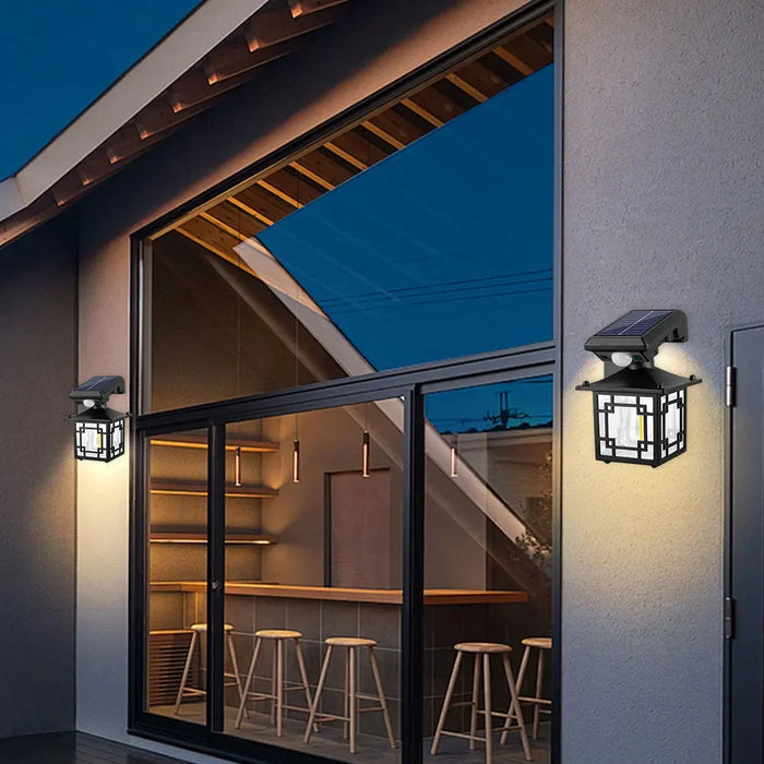 Retro Solar Motion Induction Wall Lamp Outdoor Waterproof 3 Lighting Modes Decoration Wall Light for Courtyard Garage Garden ﻿
