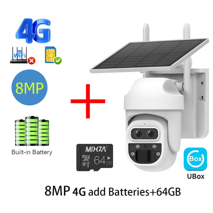 Solar Camera Security Cameras Wireless WIFI / 4G Solar Outdoor Camera 8MP 4K 12X Zoom SIM Human Detection Security Kamera