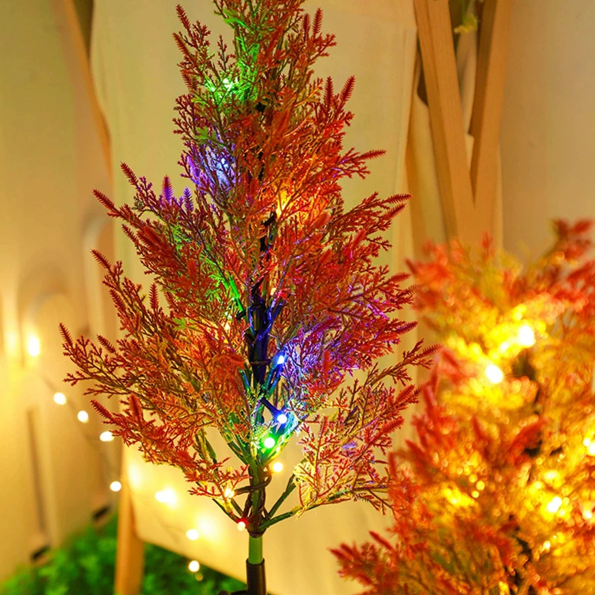 1pc colourful solar pine tree lights, outdoor solar christmas holiday decoration lawn lights, garden access landscape lights