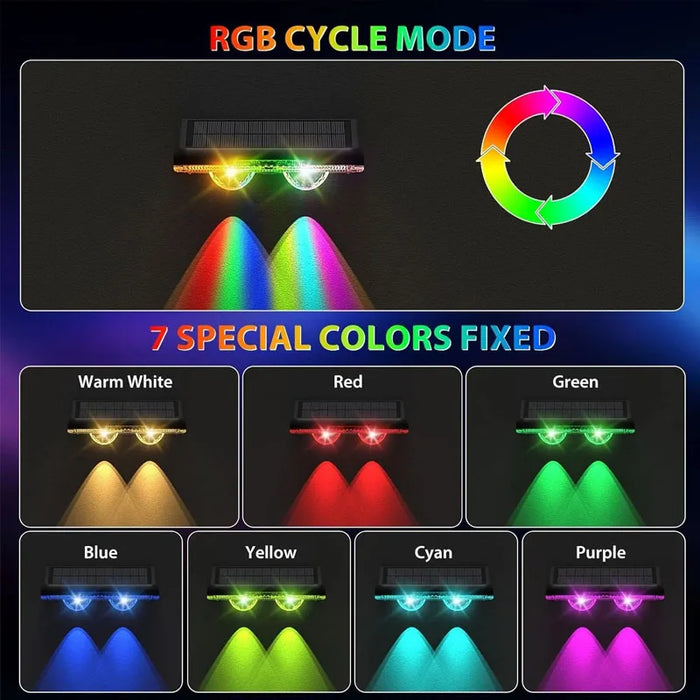 Solar Wall Lights  Outdoor LED Fence Light  RGB Solar Garden Wall Lights  IP65 Waterproof for Courtyard Decoration Light