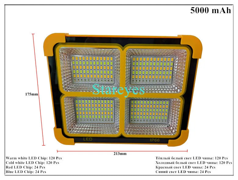 Portable Solar LED Floodlight Rechargeable Flood light Outdoor Photovoltaic panel emergency flashlight torch IP66 Waterproof
