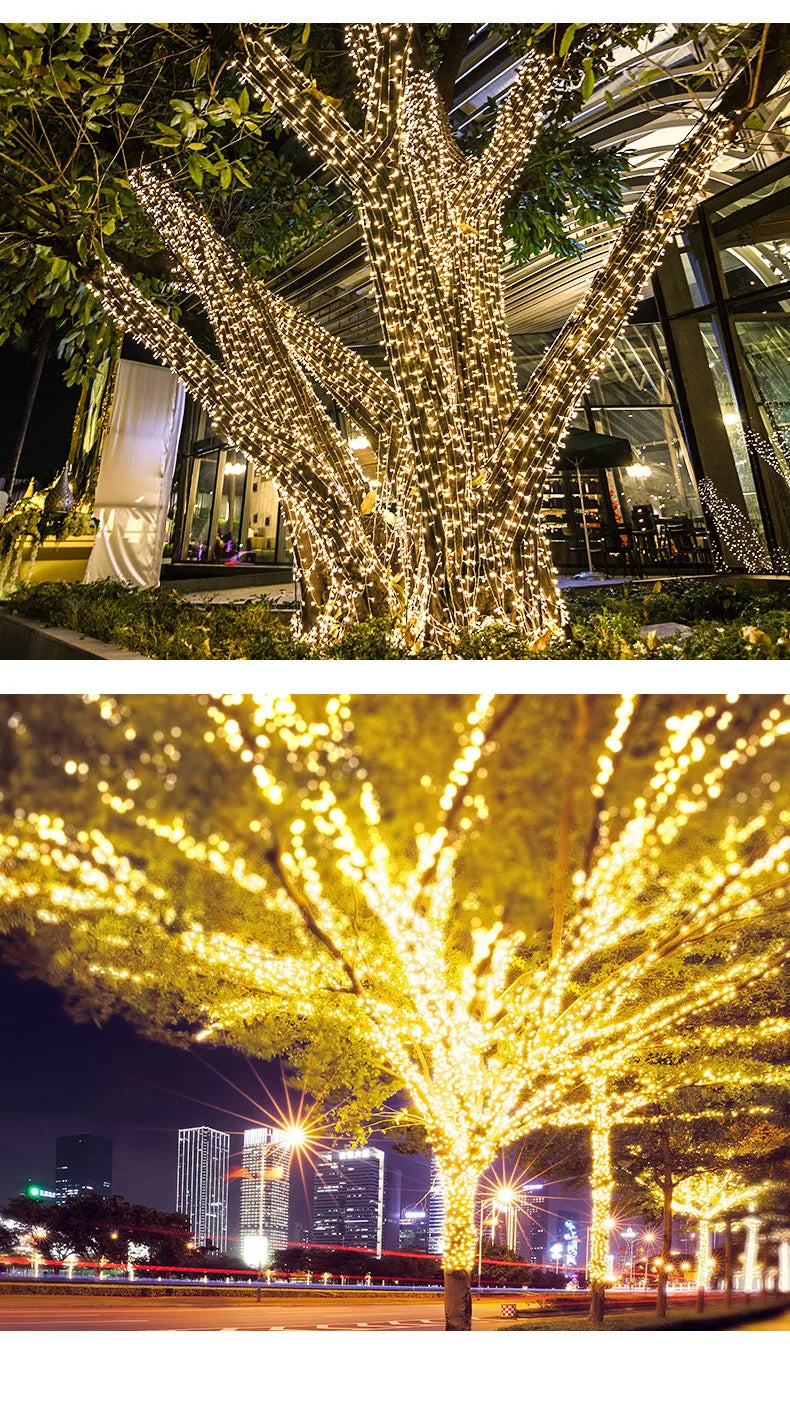 Outdoor Solar String Lights 300 LEDs Solar Powered Fair Christmas Lights Waterproof Copper Wire Lights for Patio Yard Tree
